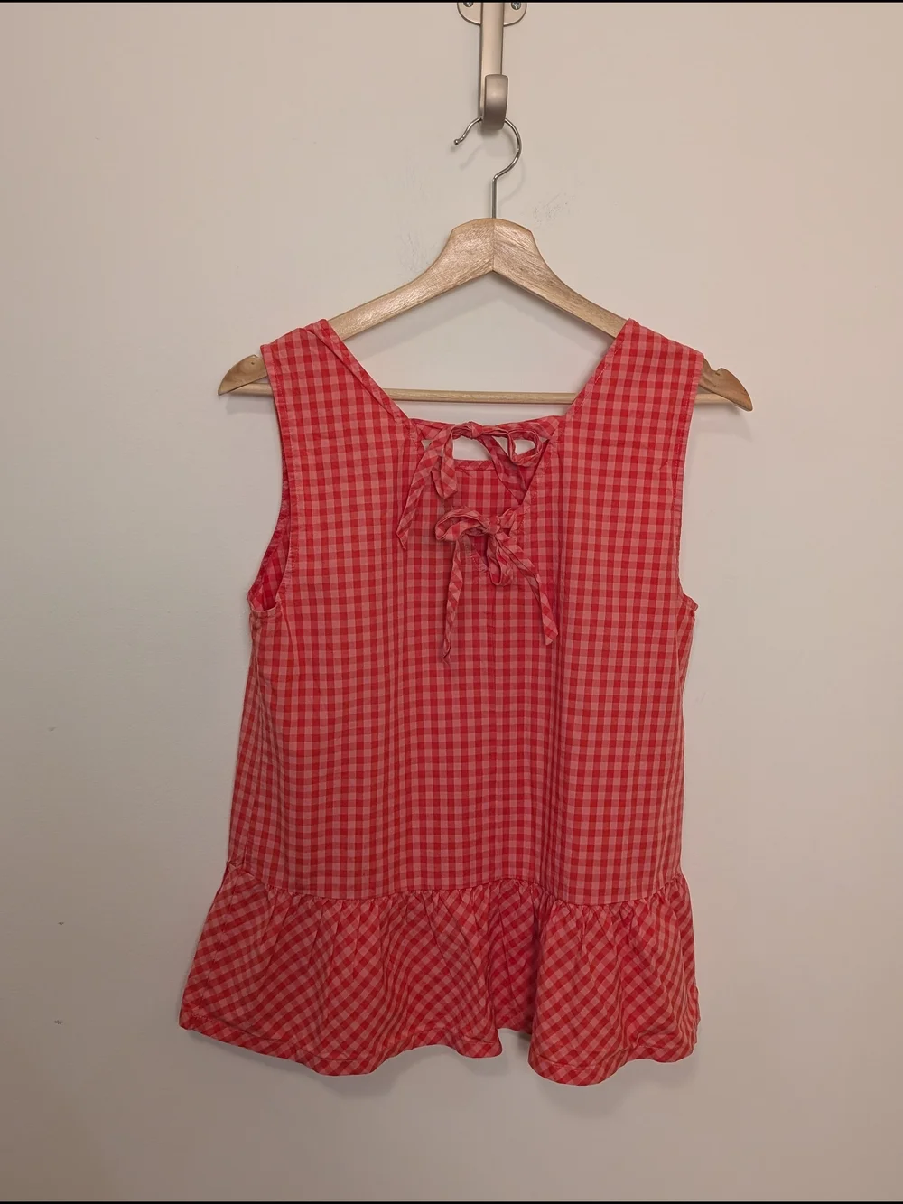 J. Crew Red and Pink Gingham Sleeveless Ruffle Tie Back Top Women's Size Small
